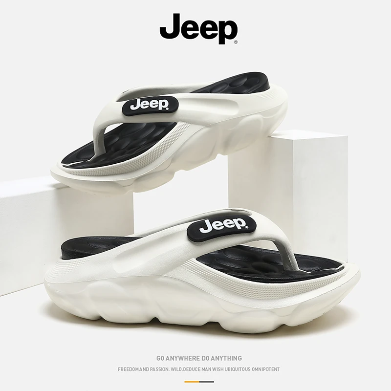 JEEP/吉普人字拖男夏季外穿防滑厚底凉拖鞋休闲潮流软底沙滩拖鞋