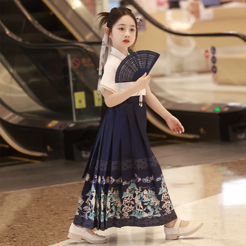 女童马面裙春季新款套装儿童衣服唐装短袖半身裙哪吒衣服套装儿童