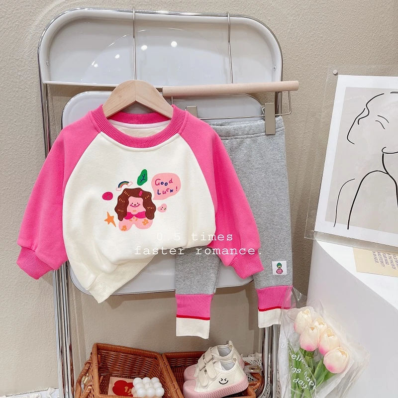 女童套装秋冬撞色两件套秋款韩版套装+加绒冬款两件套可单件A090