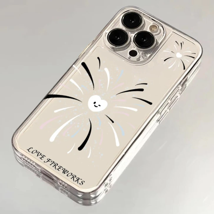 创意笑脸爱心烟花适用iPhone15/14/13手机壳苹果小米vivo华为oppo