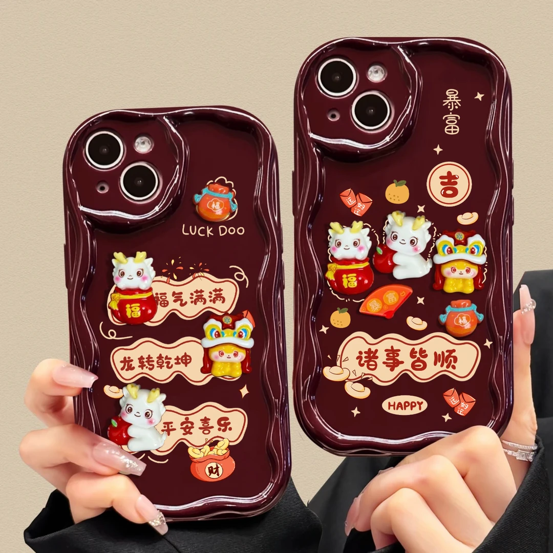 FANKE立体龙龙醒狮适用iphone15/13苹果14手机壳华为vivo小米oppo
