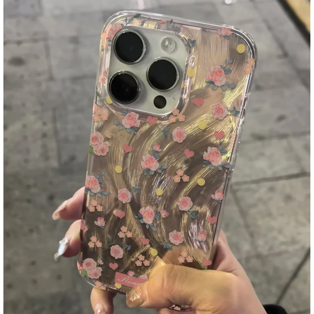 FANKE羽纱粉色碎花苹果15手机壳iphone13女14promax12小米11套viv