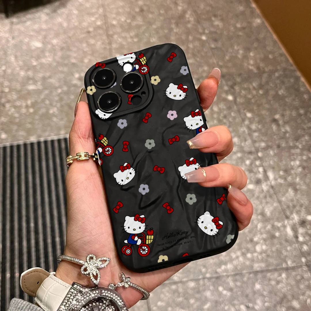 高级凯蒂ins肤感褶皱苹果15手机壳iphone13/14promax全包12软防摔