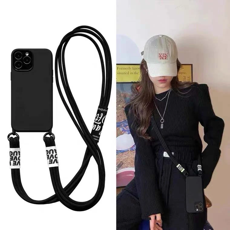 小众高级感气质黑适用iphone13苹果12手机壳斜挎背带防摔硅男女XS