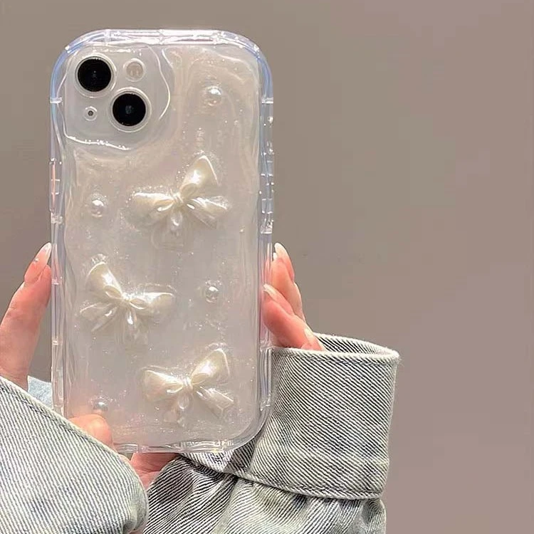 立体珍珠ins蝴蝶结适用苹果15手机壳iPhone13promax12滴胶11小众
