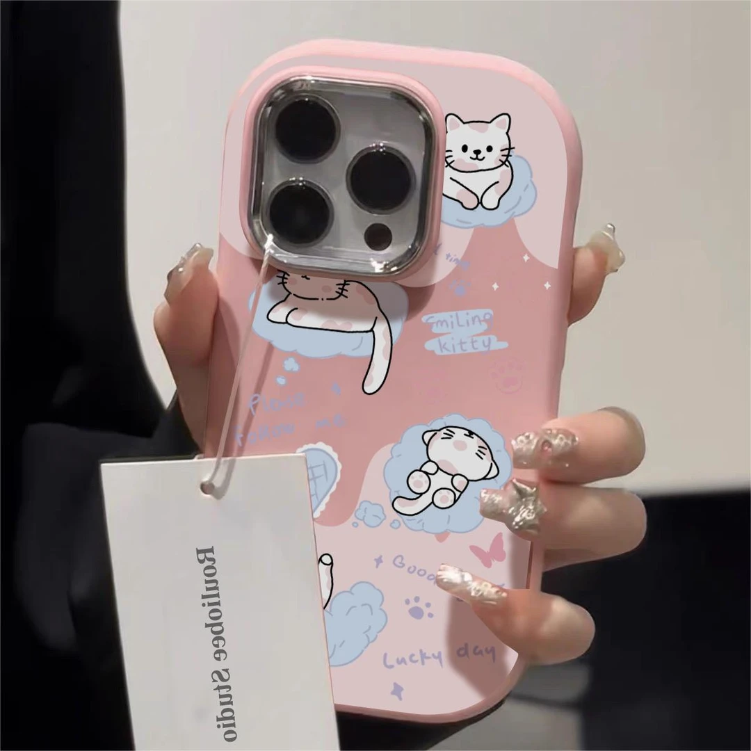 创意彩色云朵猫咪苹果15手机壳iphone13/14promax肤感壳12防摔11