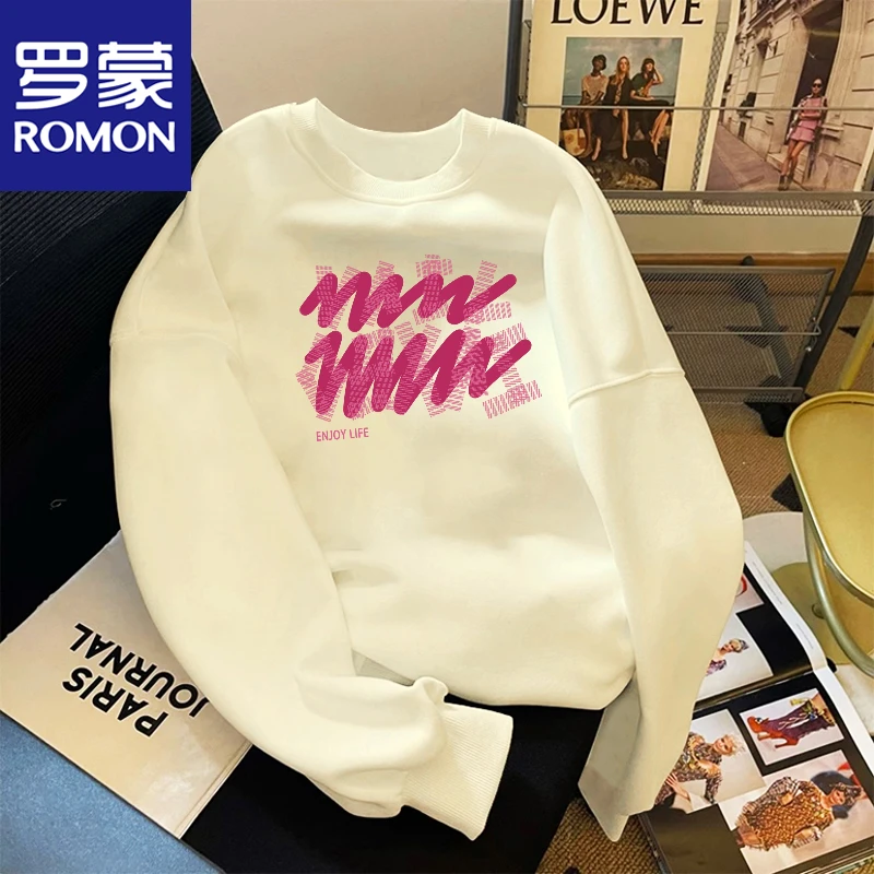 Romon/罗蒙圆领卫衣情侣印花休闲时尚宽松显瘦潮流in小众百搭438
