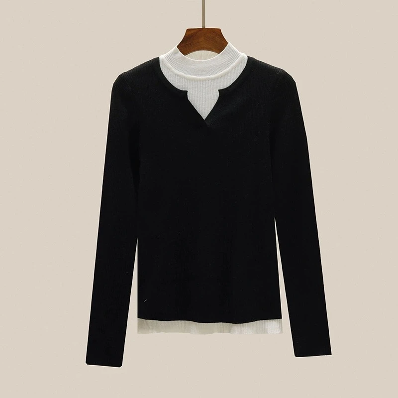 福利款      长袖针织衫毛衣上衣打底衫时尚百搭黑色毛衫