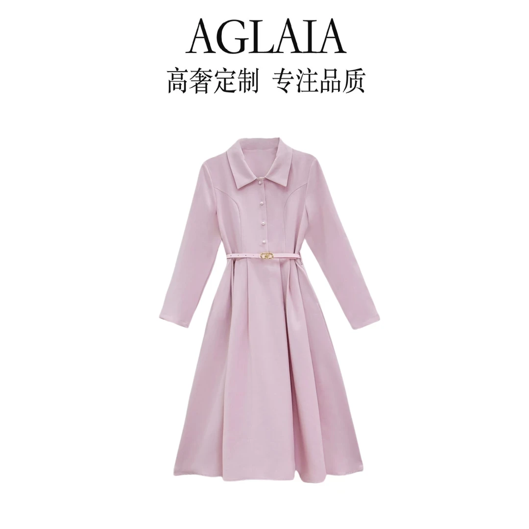 9335~Aglaia法式高奢20247秋季新款时尚气质减龄翻领连衣裙女