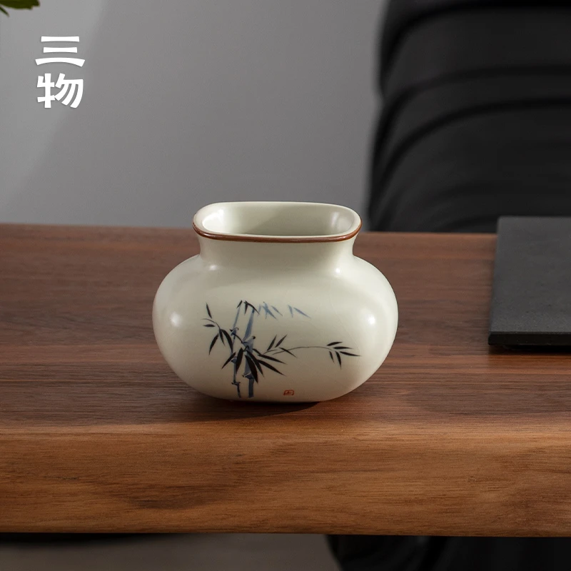 南山先生 水墨竹影建水 高档中式汝瓷茶洗家用茶具笔洗水盂茶渣缸