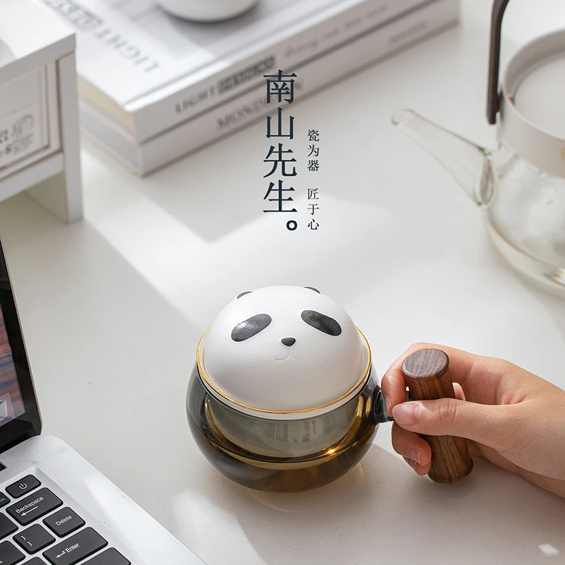 南山先生 熊猫竹节茶杯茶水分离水杯创意泡茶杯男女礼物个人杯