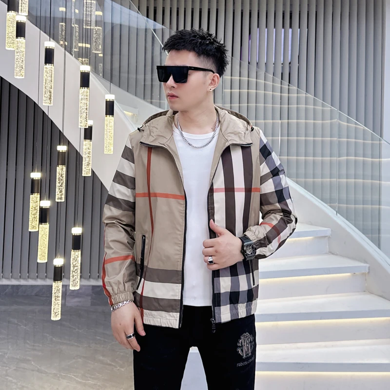 欧货高端2025新款男士韩版修身连帽夹克潮流百搭秋季休闲外套帅气