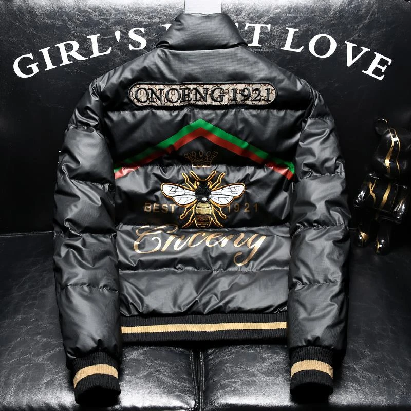 欧洲站潮流修身立领男士羽绒服潮牌帅气品牌保暖羽绒衣男秋冬外套