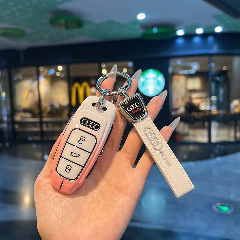 奥迪A6L钥匙套 A8L A3L A7 Q7 Q8 Q4etron渐变金属钥匙包扣壳高档