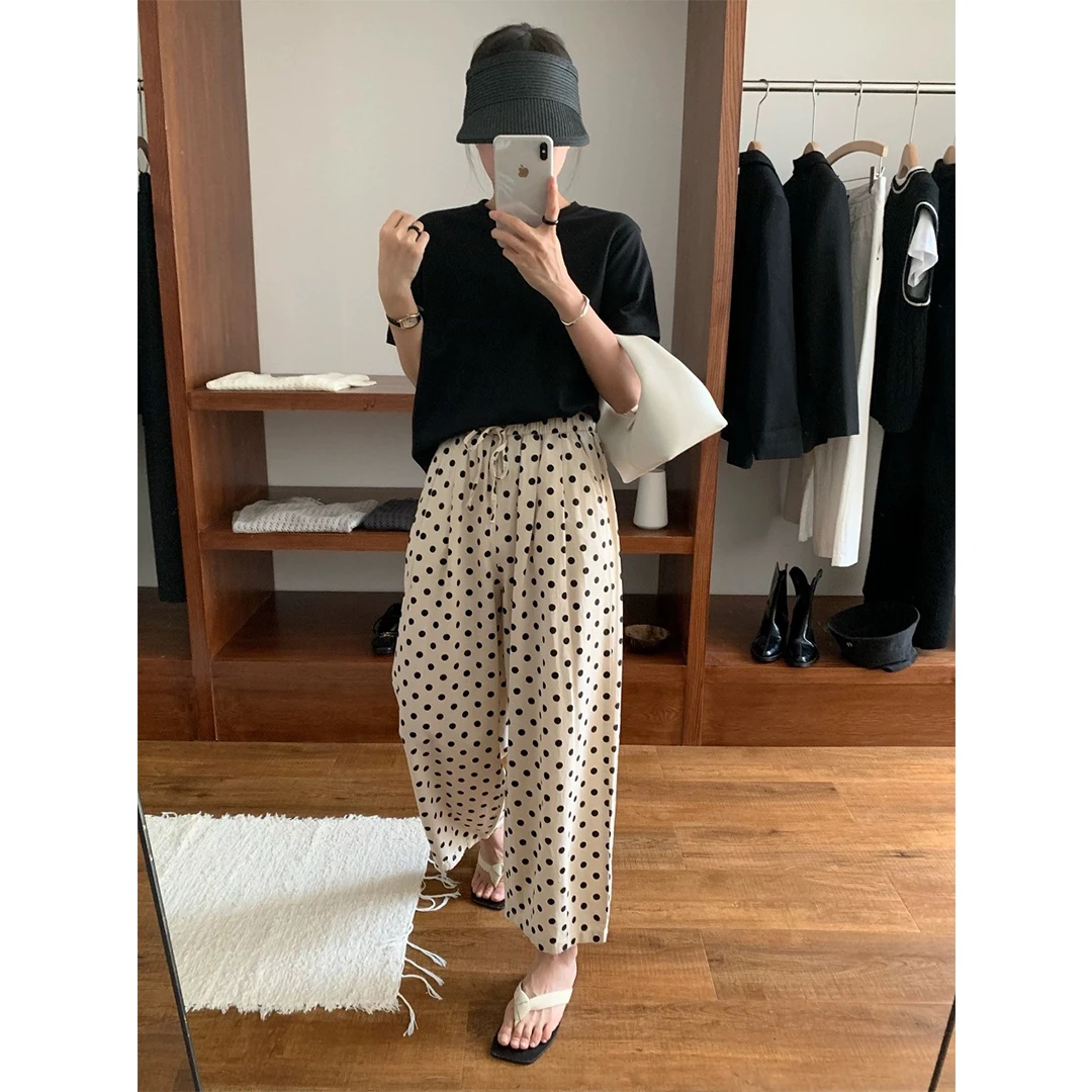 HENIMAN/恒依曼休闲高腰显瘦宽松时尚波点休闲裤 1875