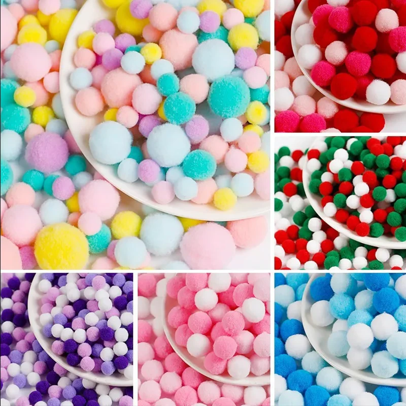 混色毛绒球毛球diy幼儿园手工材料彩色棉球衣服饰品辅料配件