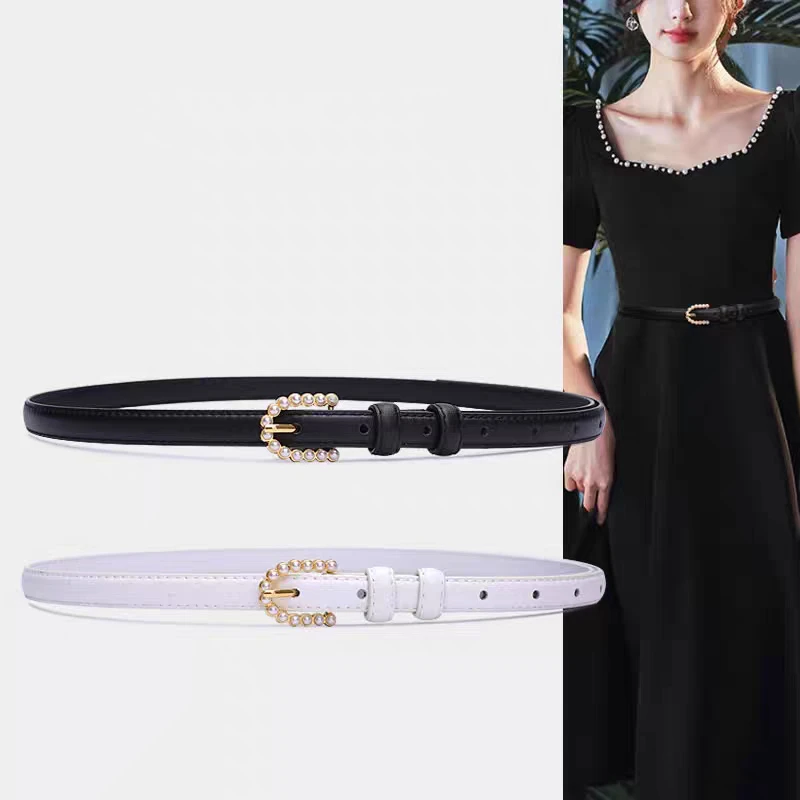 真皮牛仔裤女士小皮带时尚百搭收腰配裙子腰带女装饰韩版简约黑色