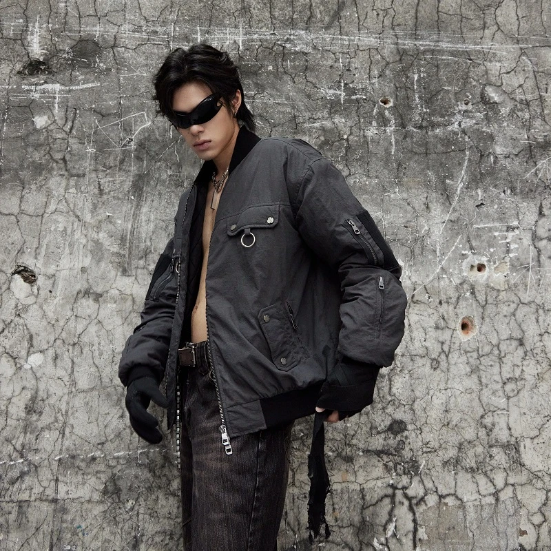 MergeLab褶皱温变防水泼加厚棉服户外机能多口袋保暖夹克外套MA-1