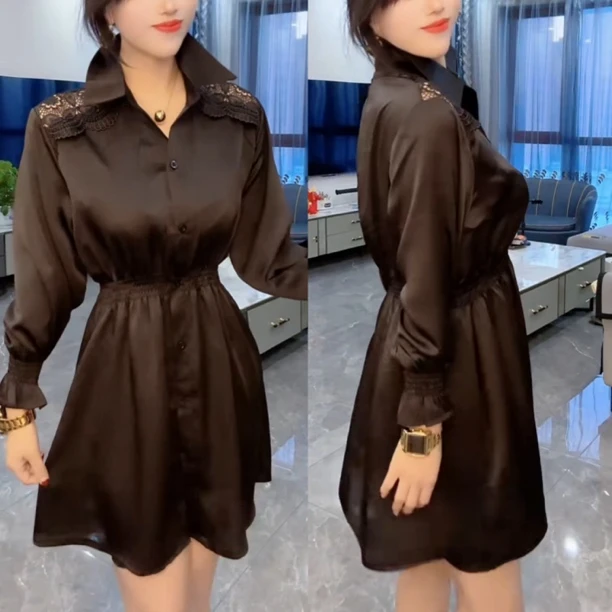 洋气连衣裙女百搭拼接收腰显瘦连衣裙女98855