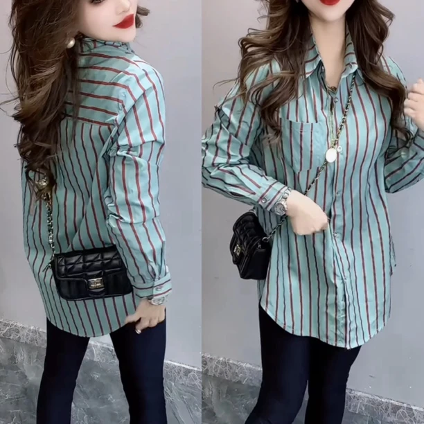 时尚长袖洋气条纹秋季衬衫