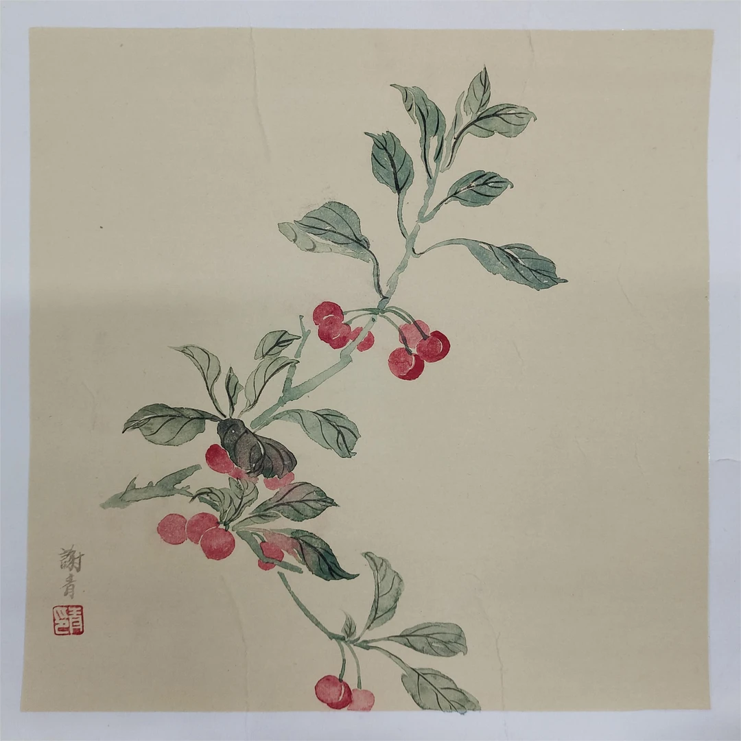 谢青花卉作品尺寸36X36cm，约1平尺