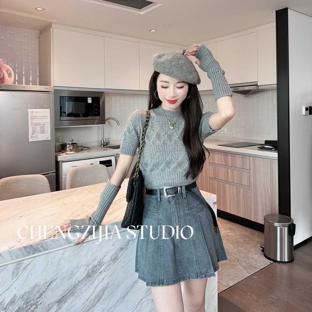 MY0198设计感气质袖套毛衣