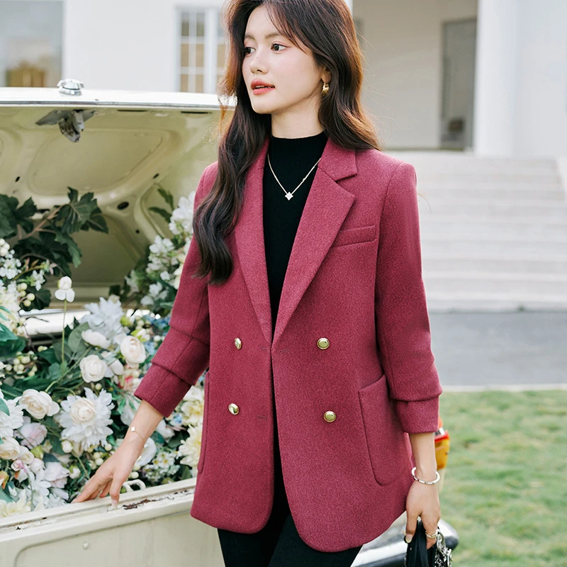 加厚毛呢名媛风气质通勤西装外套女春秋季新款高级感休闲洋气上衣
