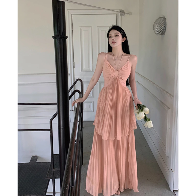 夏季纯欲V领吊带挂脖高腰显瘦海边度假假两件连衣裙女