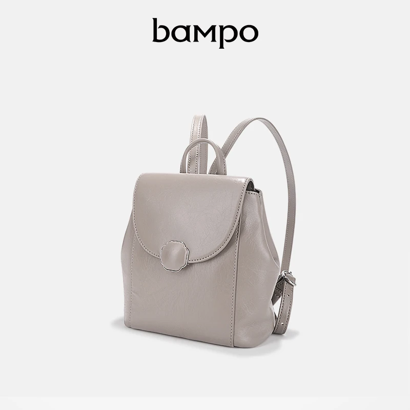BAMPO半坡牛皮双肩包轻奢时尚休闲潮流真皮百搭女士质感双肩包女