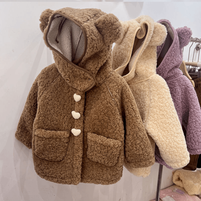 女童加绒外套秋冬款23新款小童连帽衣服加厚洋气女宝宝羊羔绒上衣