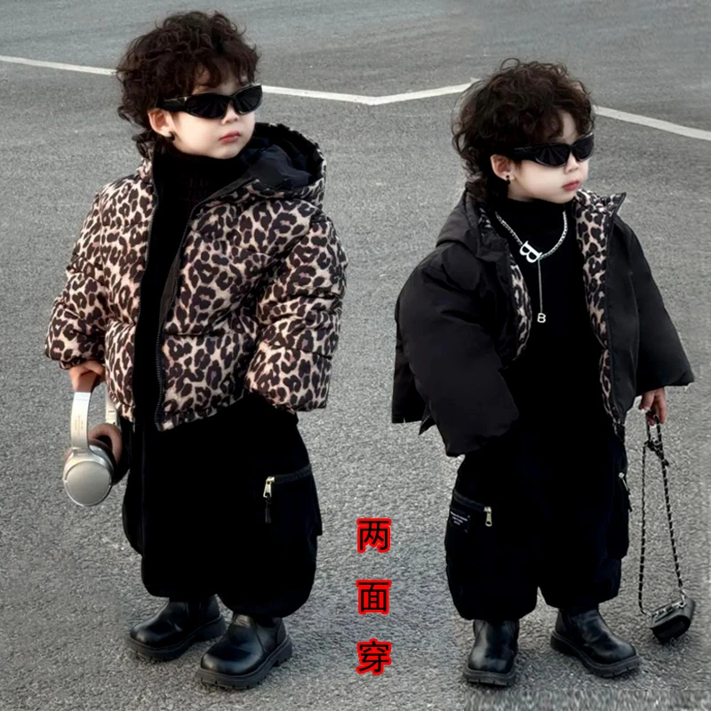 男童冬季豹纹棉服2025新款儿童冬装宝宝棉衣袄男童棉服冬季加厚