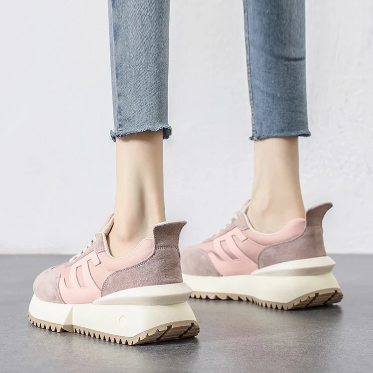 A076轻便粉色运动鞋厚底小蛮腰阿甘鞋女新款女鞋夏季透气老爹鞋女