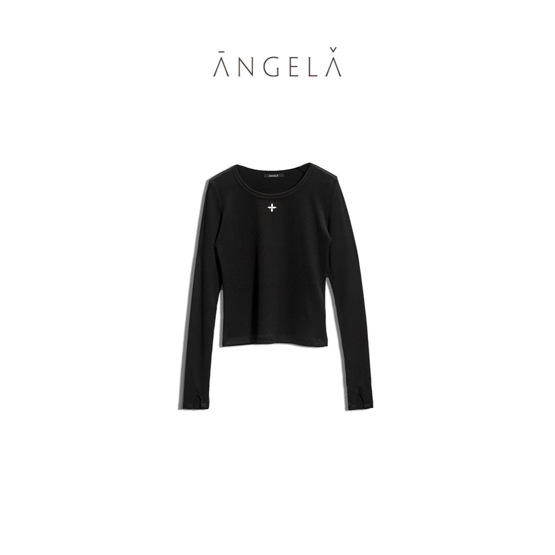 [纸片人]ANGELA长袖针织衫时尚百搭黑色圆领设计师ANG23WX11031