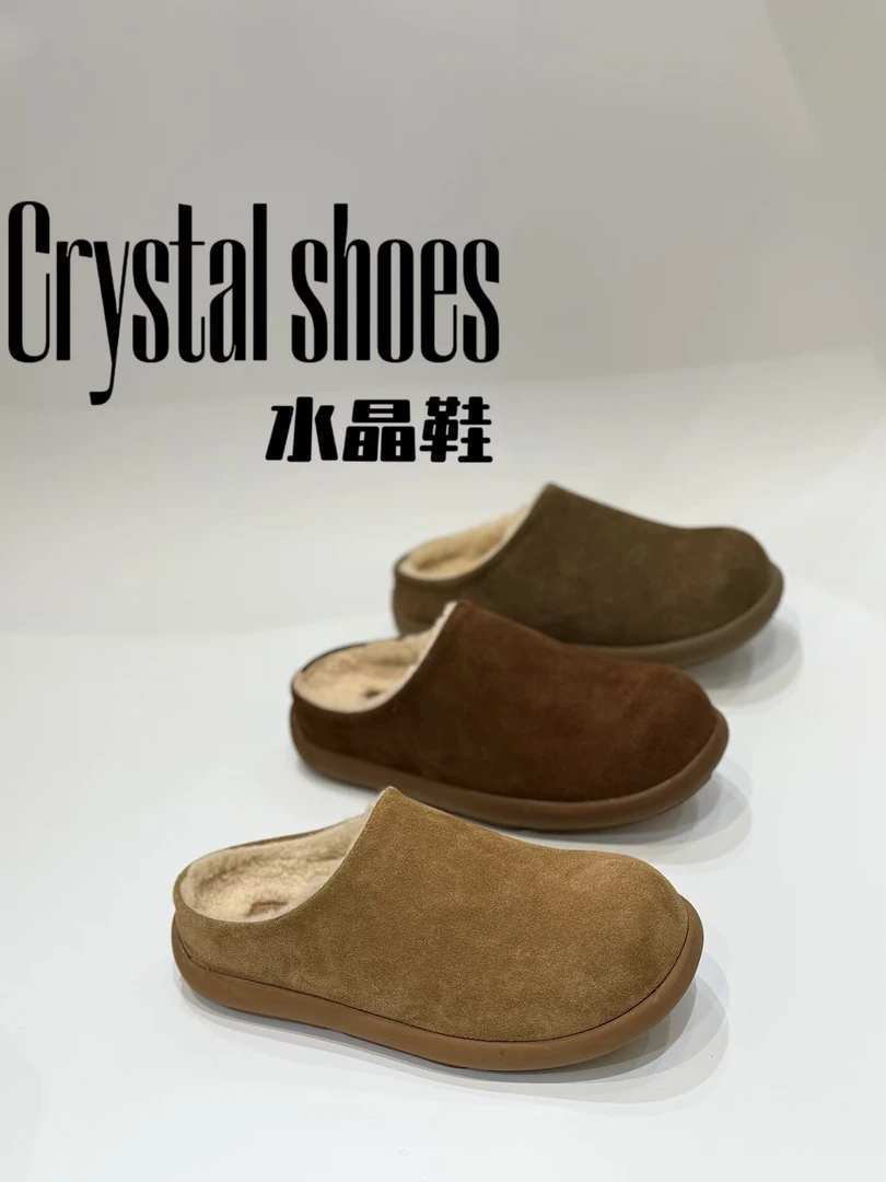 【3Y】小土豆真皮穆勒鞋脖肯鞋女24秋冬新款外穿加绒保暖半拖棉鞋