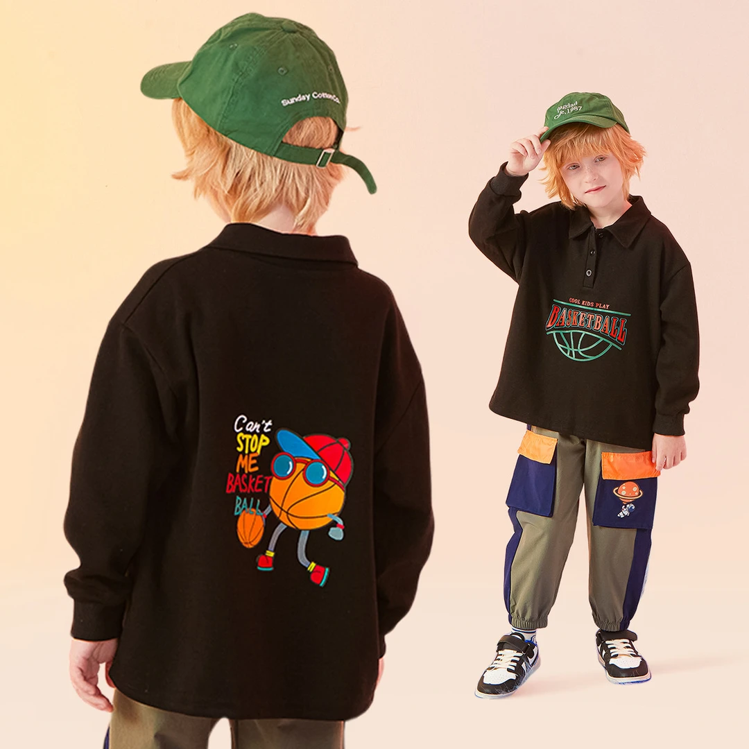 男童卡通印花翻领卫衣儿童春秋装新款中大童装潮帅宝宝POLO衫