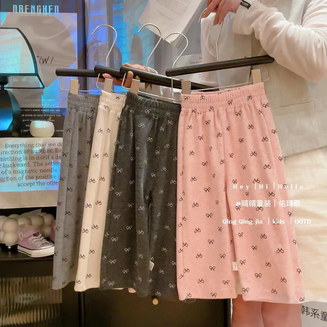 春夏新款女童蝴蝶结直筒裤外穿童装裤子时尚休闲宽松韩版阔腿裤