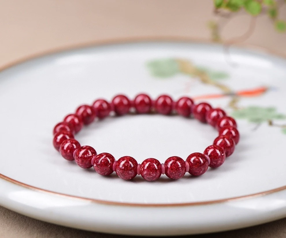 含辰砂工艺品高含量朱砂8mm晶体砂颗粒砂矿粒砂百搭男女同款手串