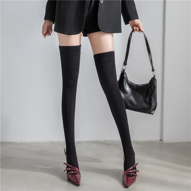 JK黑色过膝袜硅胶防滑棉质压力瘦腿袜秋冬加厚加长款长筒大腿袜子