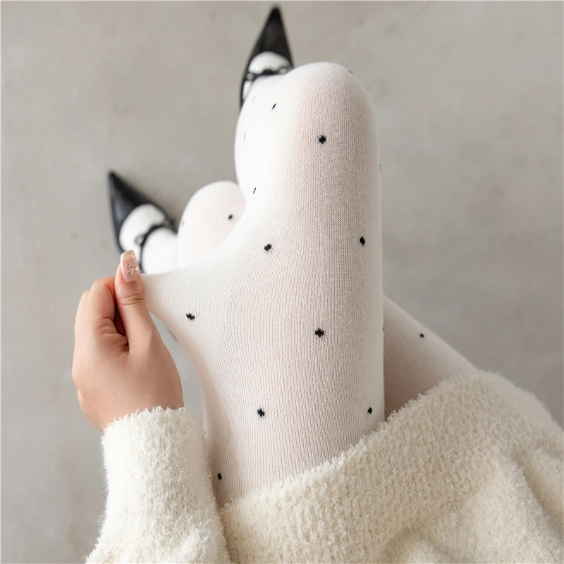 波点白色打底裤千金风甜美连裤袜女裤子春秋冬显瘦保暖灰色打底袜