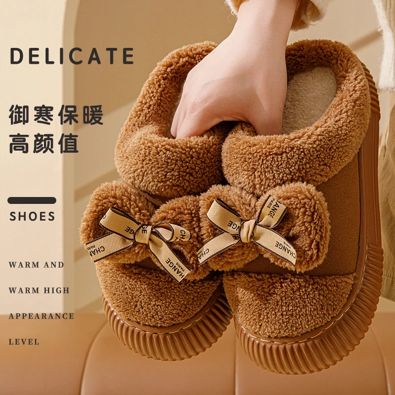 美拉德色棉拖鞋加厚女士蝴蝶结拖鞋时尚EVA全新料防滑拖鞋