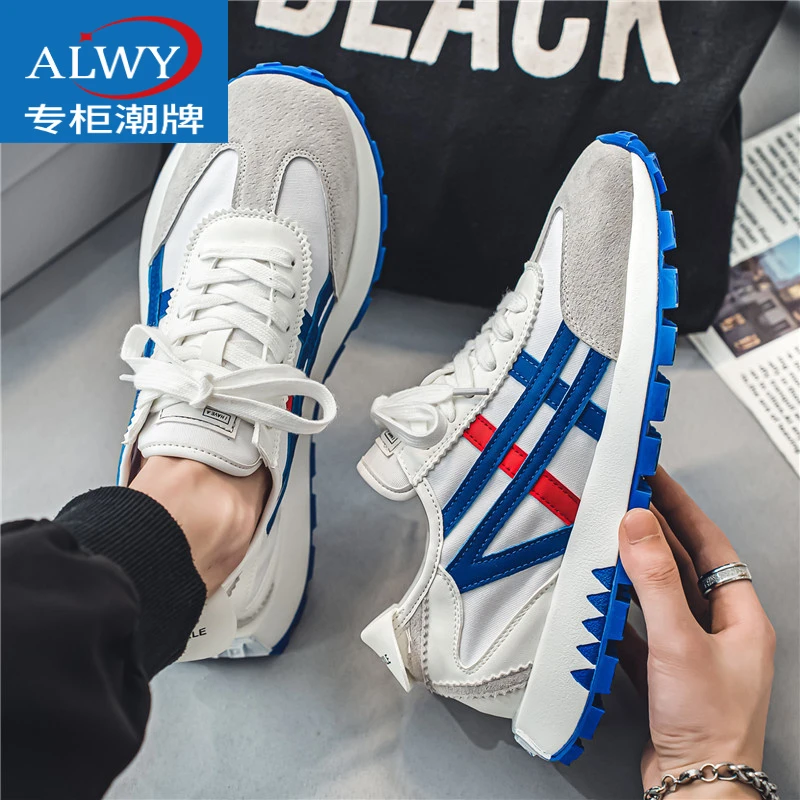 ALLY正品男鞋春季2024透气男士运动板鞋港风潮流百搭厚底轻便防滑