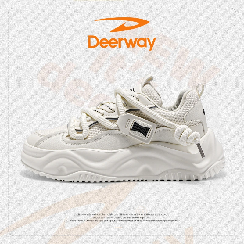 Deerway/德尔惠春季美式厚底增高百搭休闲男士板鞋美式潮流小白鞋