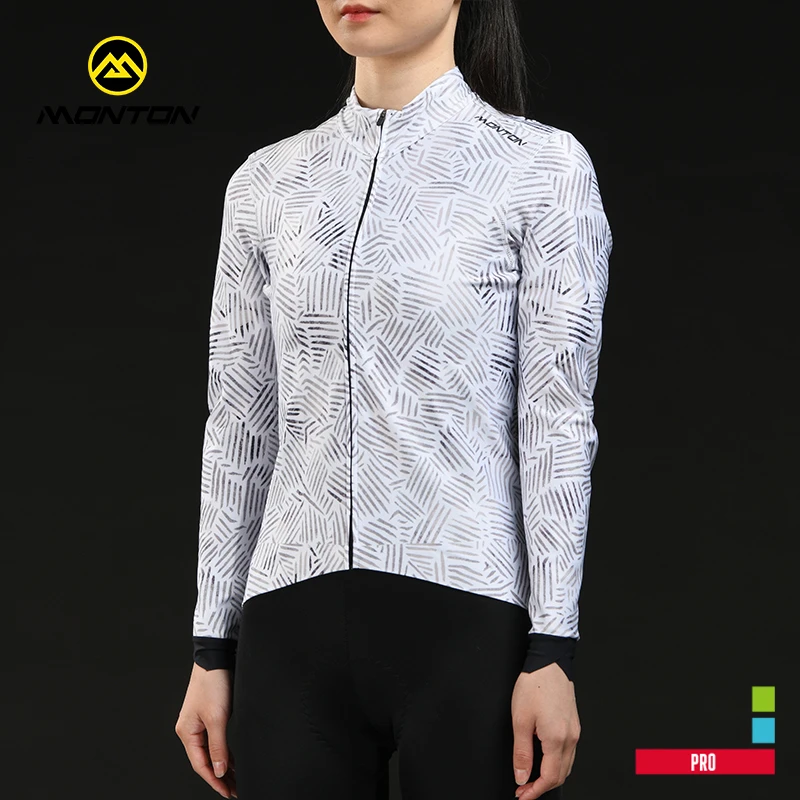 Monton脉腾女款长袖抓绒保暖骑行服舒适秋冬公路车装备-足迹透气