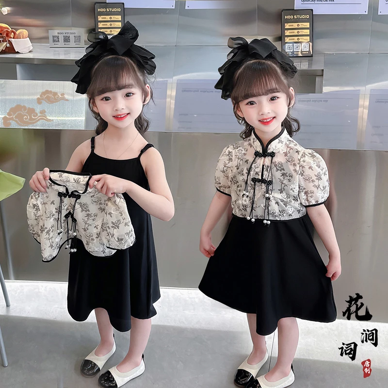 蕾丝小童新中式改良旗袍套装夏季洋气新款儿童夏装网红两件套