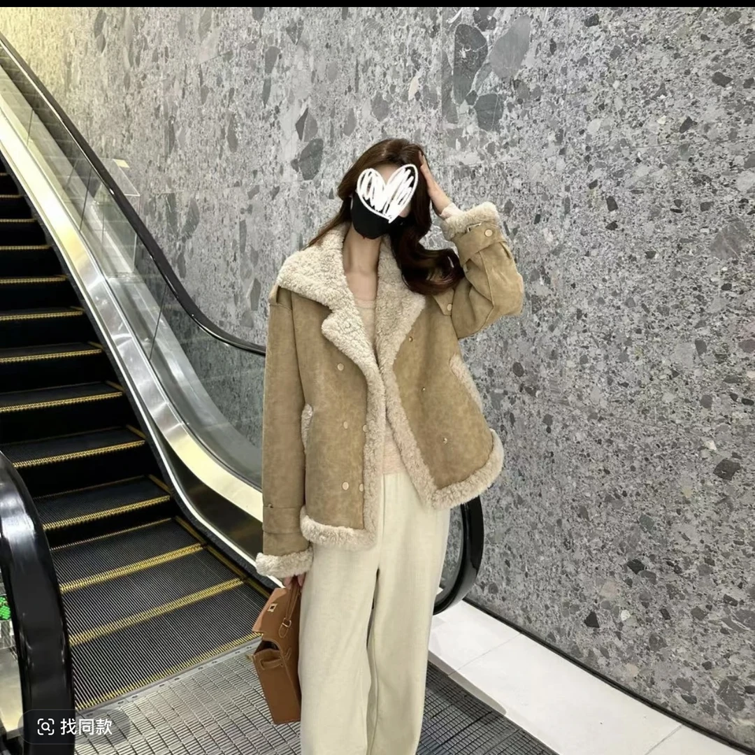 2024高级感短外套秋冬皮毛一体机车服加绒加厚