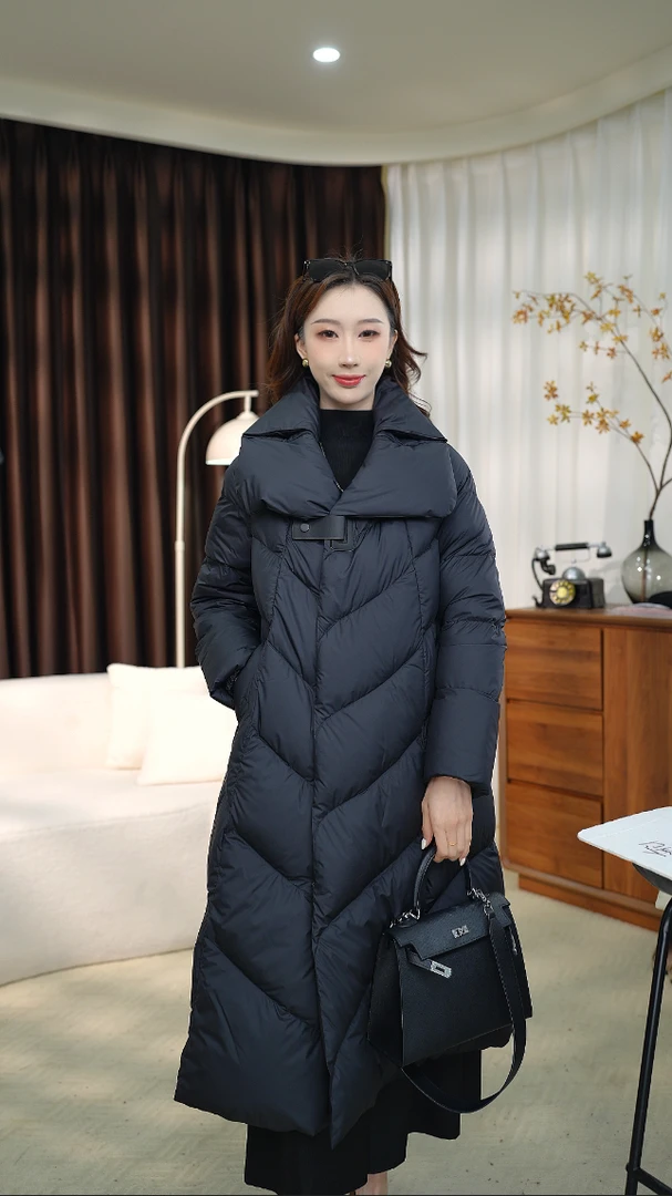 【秋罗兰】SG珍鸭绒时尚简约长款保暖羽绒服百搭中淑气质显瘦370