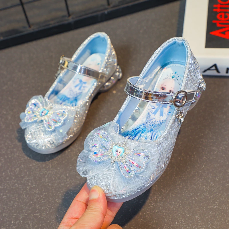 女童水晶鞋爱莎小女孩公主鞋钢琴表演皮鞋方头走秀演出礼服小皮鞋