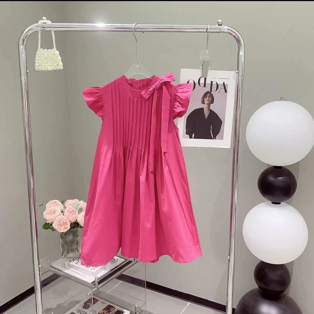 中大女童气质夏季韩版纯色百搭女童连衣裙可爱纯色设计师款