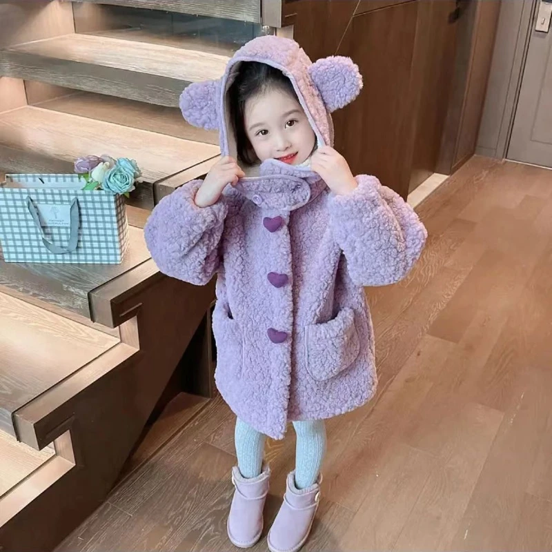 【现货冬款】女童毛毛衣爱心秋冬季儿童加绒洋气宝宝一体绒外套