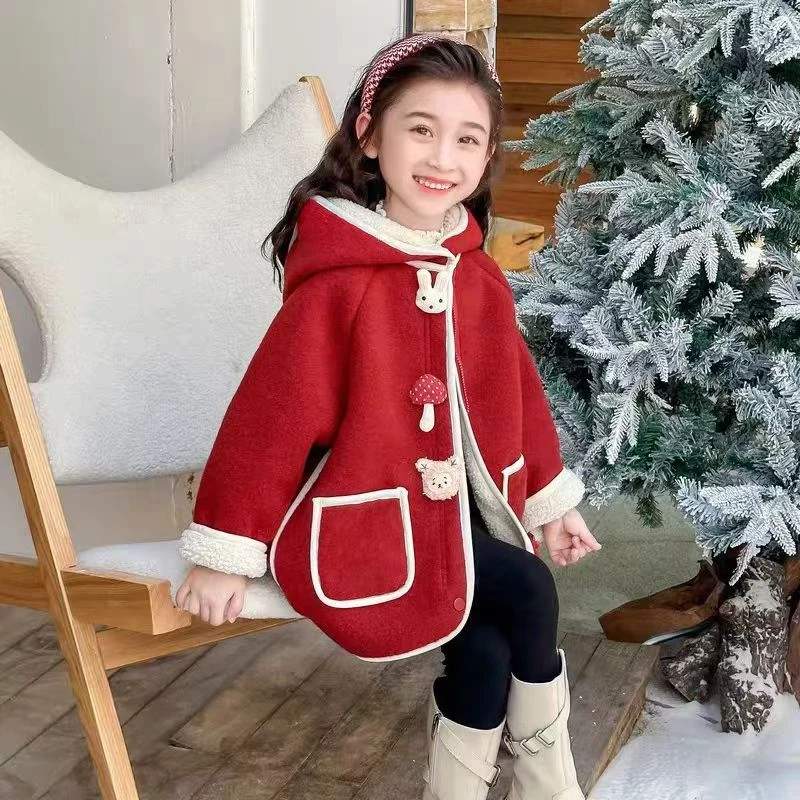 【现货冬款】女童加绒呢子外套秋冬款新宝宝冬装加厚上衣儿童大衣